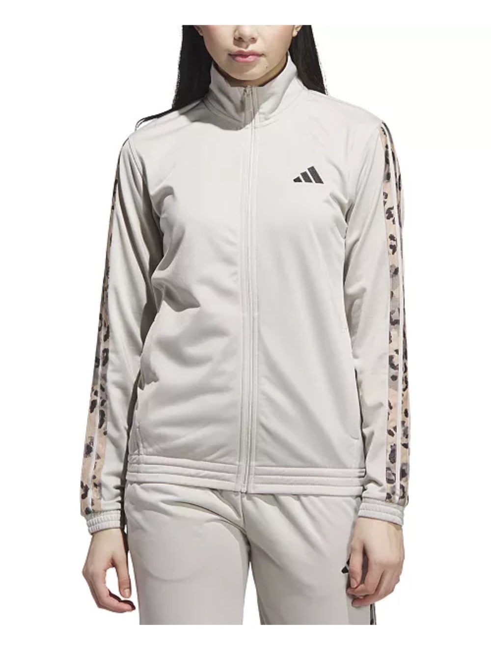 Women’s XL adidas Cream Zip Track Jacket with Leopard-Accent Stripes